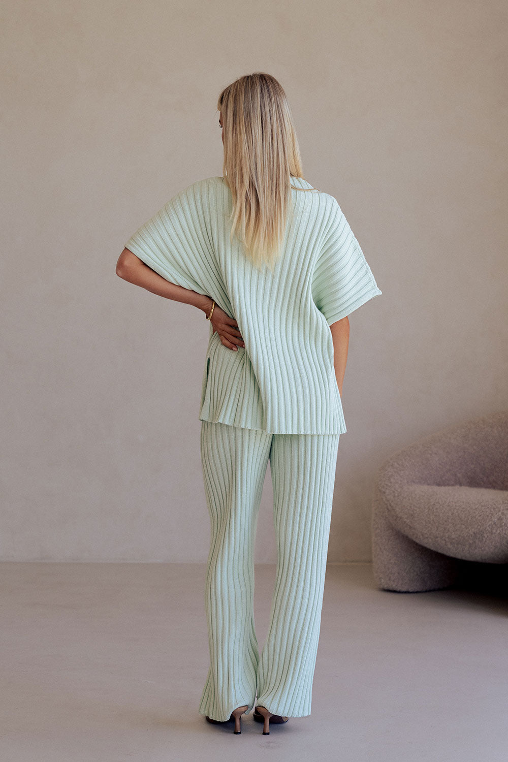 Mint Green Ribbed Knit Celine Pants – SABO