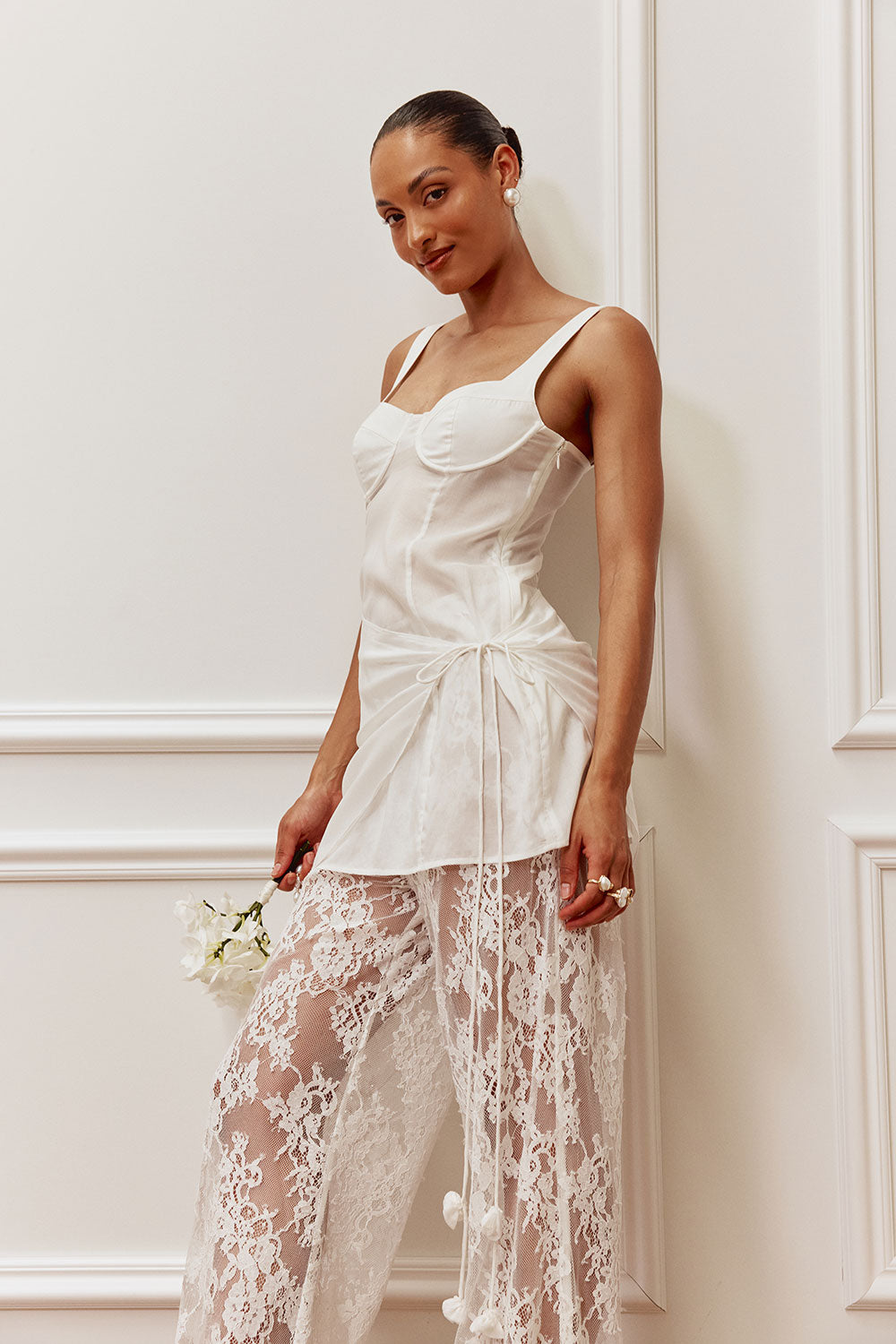 Bridal White Semi Sheer Wrap Corsage Top – SABO
