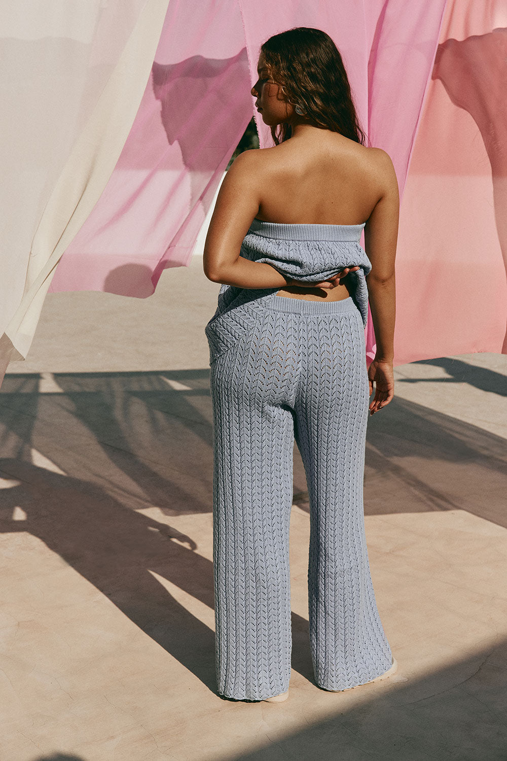 Blue Pointelle Knit High Waist Athena Pants – SABO