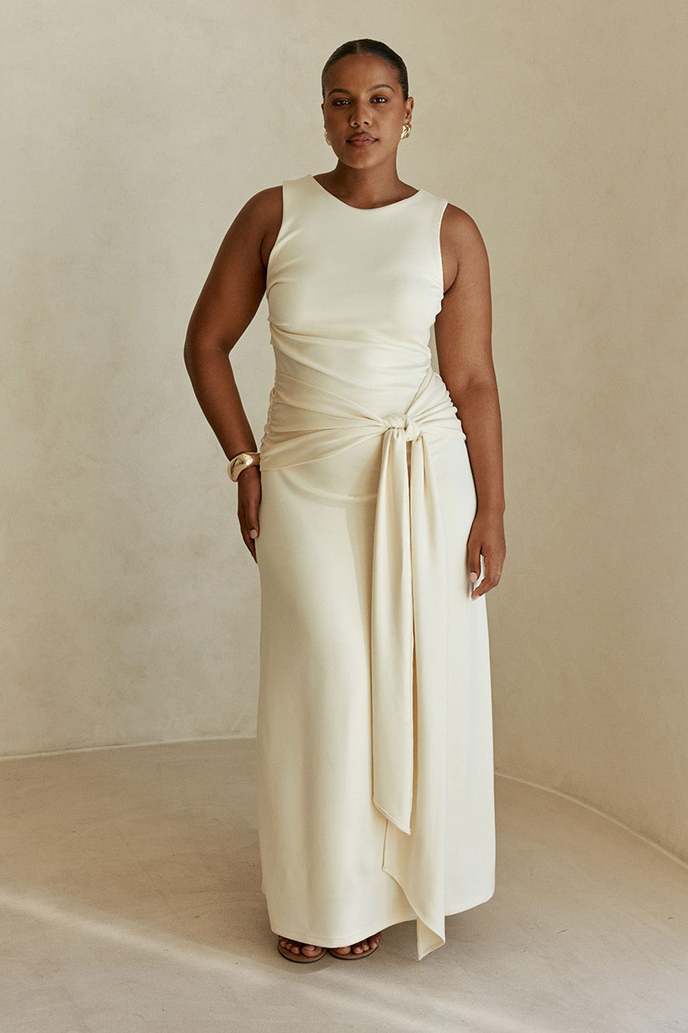 Lemon Sorbet Yellow Waist Tie Maxi Soleia Dress M Lemon Sorbet Yellow Waist Tie Maxi Soleia Dress M