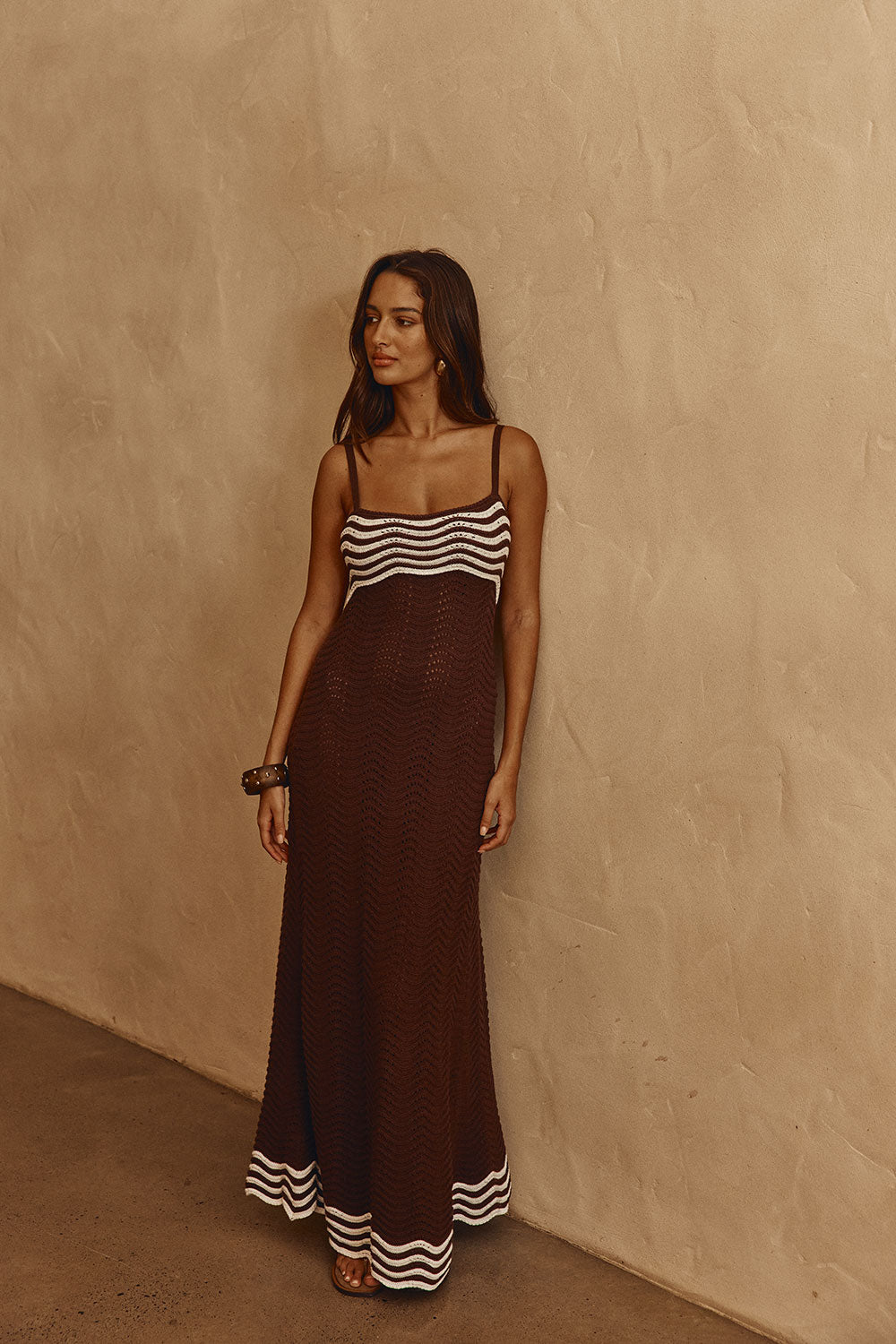Chocolate Brown Wavy Knit Maxi Scallop Dress XL | by SABO Chocolate Brown Wavy Knit Maxi Scallop Dress XL | by SABO