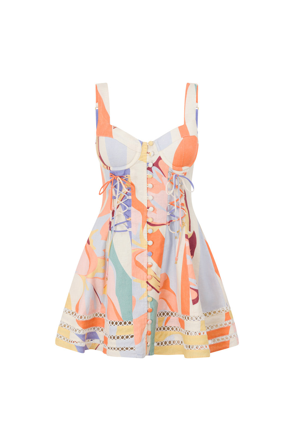 Orange Estivo Dusk Print Lace Up Mini Camille Dress M | by ZACO Orange Estivo Dusk Print Lace Up Mini Camille Dress M | by ZACO