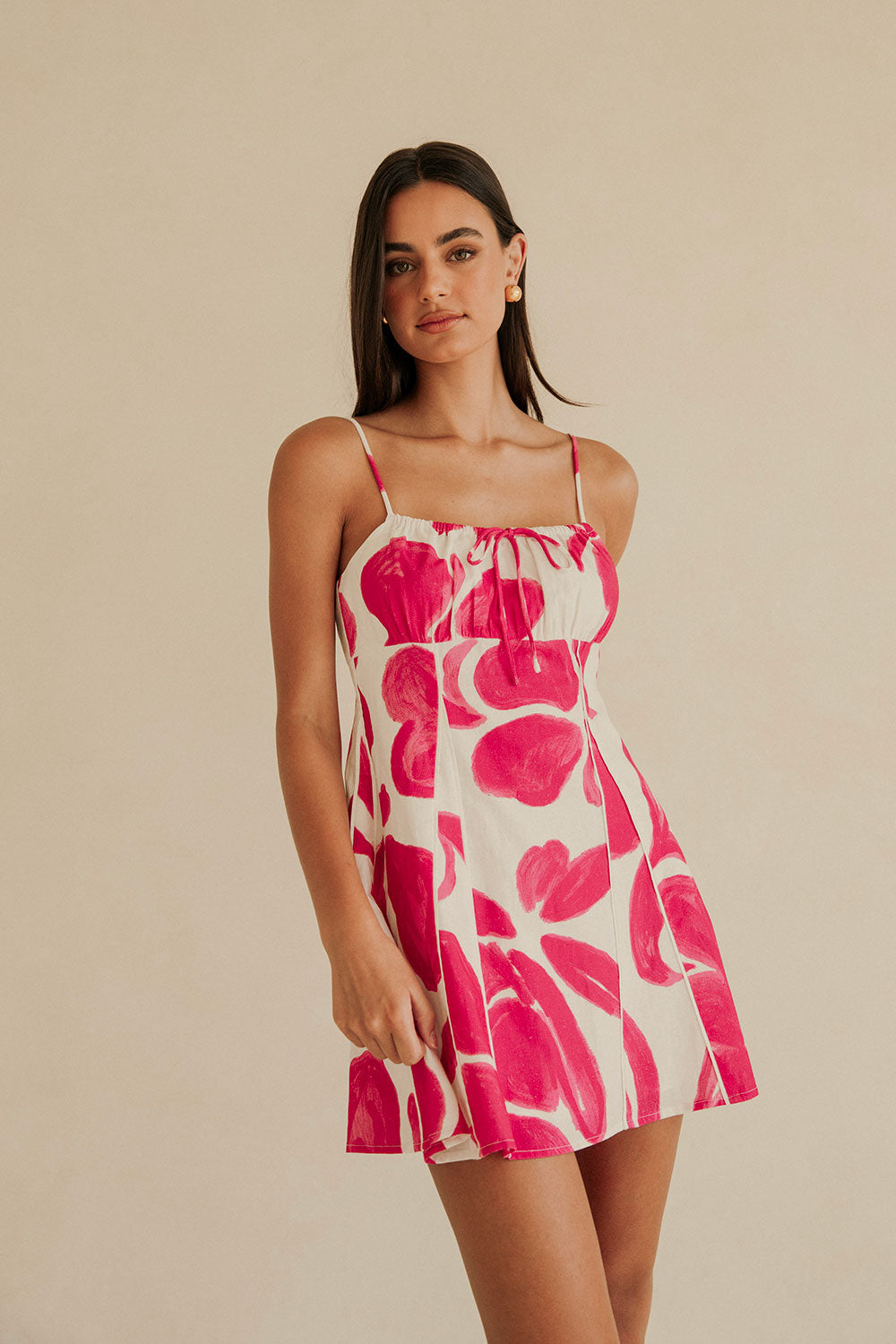 Tiana Thin Strap Mini Dress - Pink, White Ada Floral Print – SABO