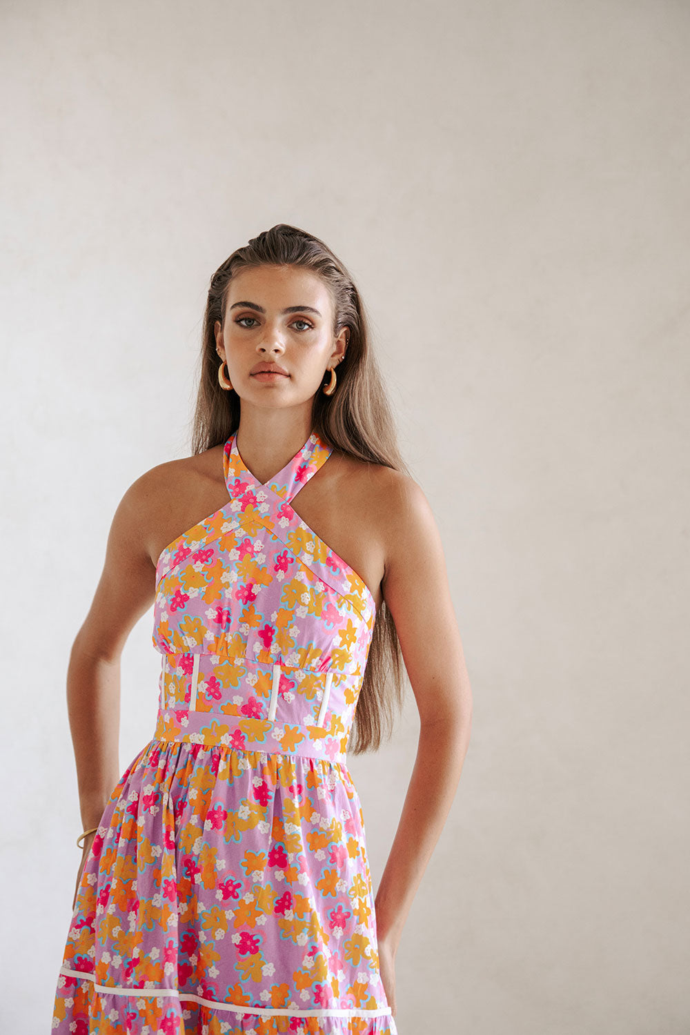 True Halterneck Maxi Dress - Dulcie Daisy Purple Orange Pink