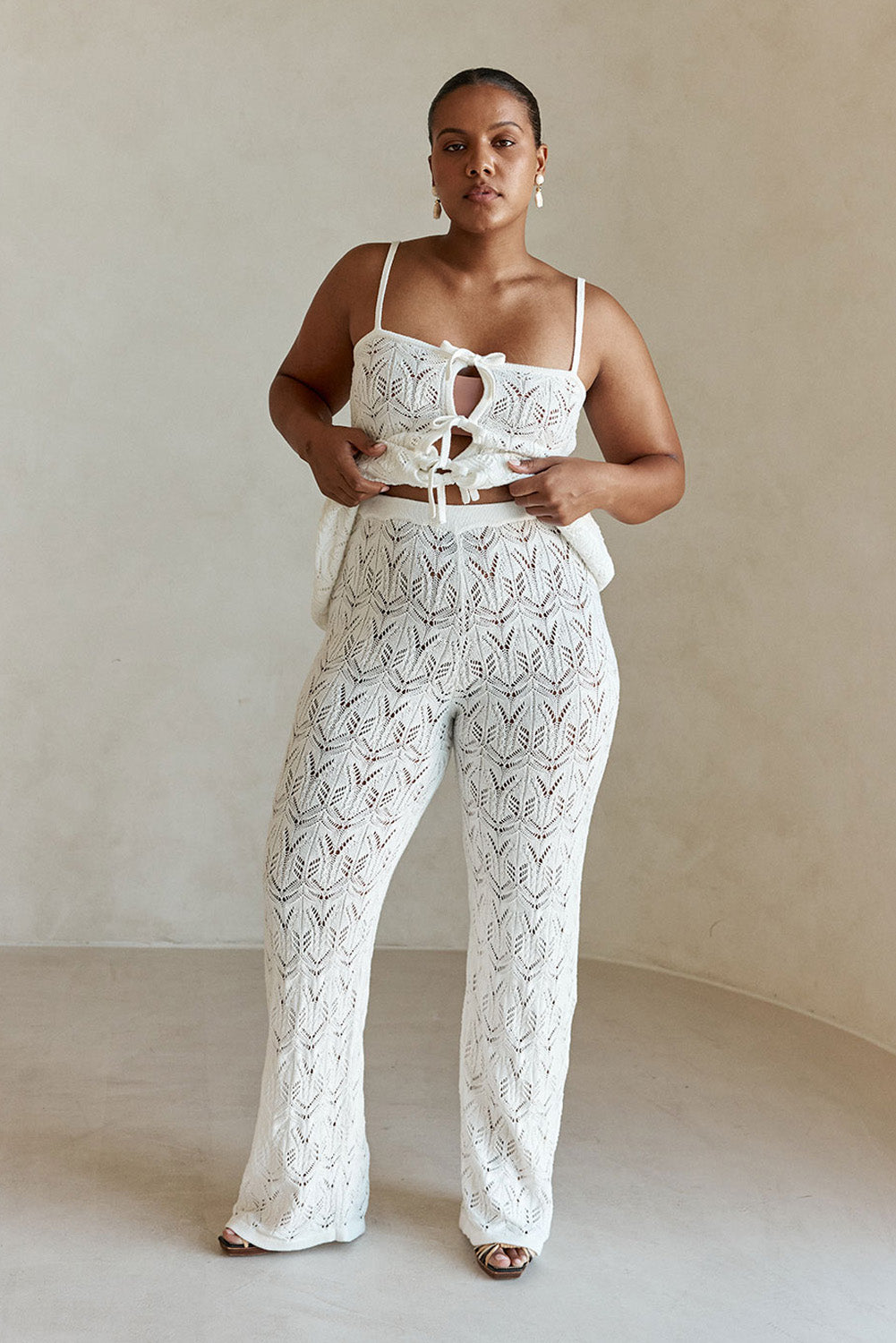 White Crochet Knit High Waist Atley Pants – SABO