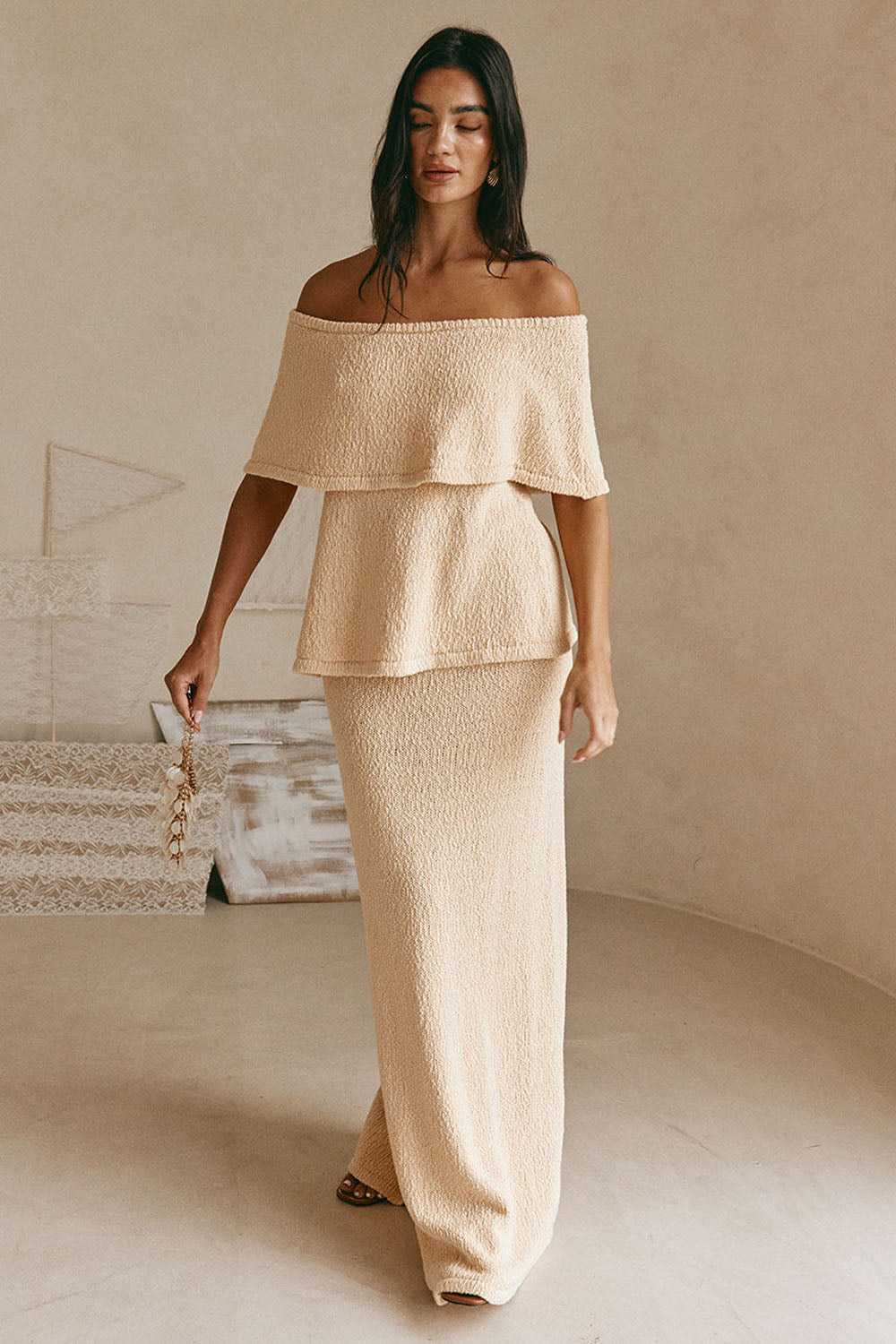 Cream Cotton Knit Maxi Zadie Skirt – SABO