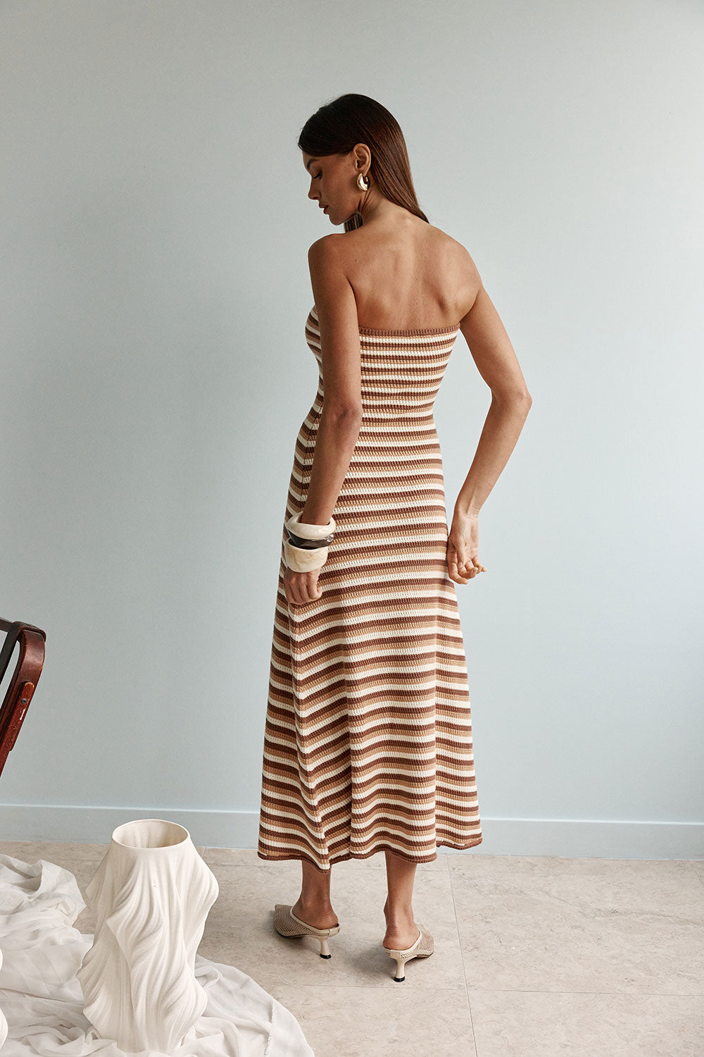 Earth Brown Stripe Strapless Maxi Bodycon Anya Dress XL