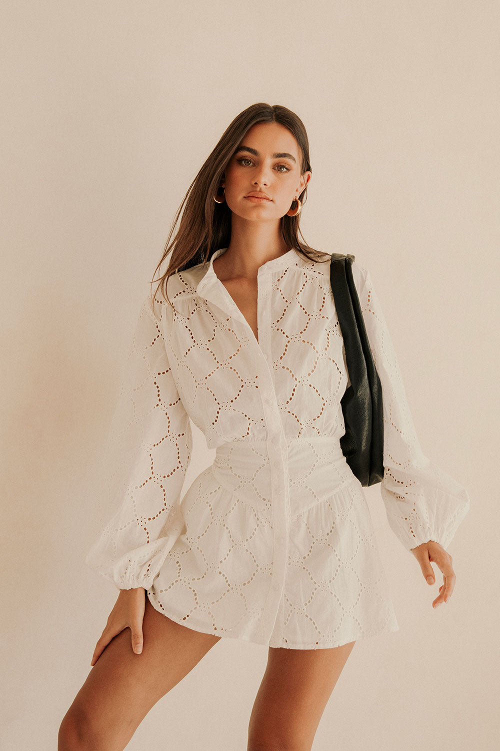 Naima Long Sleeve Button Up Embroidered Mini Corset Dress - White XXL | by SABO Naima Long Sleeve Button Up Embroidered Mini Corset Dress - White XXL | by SABO