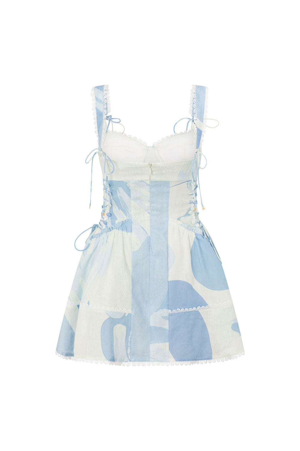Nicolina Lace Flounce Mini Dress - Blue, White, Green Il Lido Print SABO Nicolina Lace Flounce Mini Dress - Blue, White, Green Il Lido Print SABO