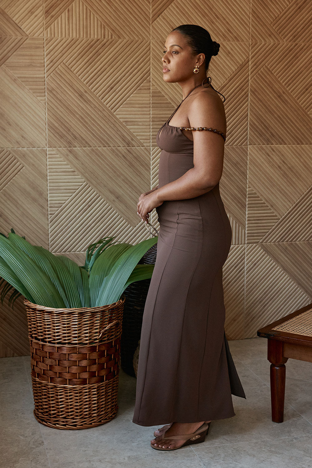 Chocolate Brown Halter Founcy Maxi Marlena Dress – SABO