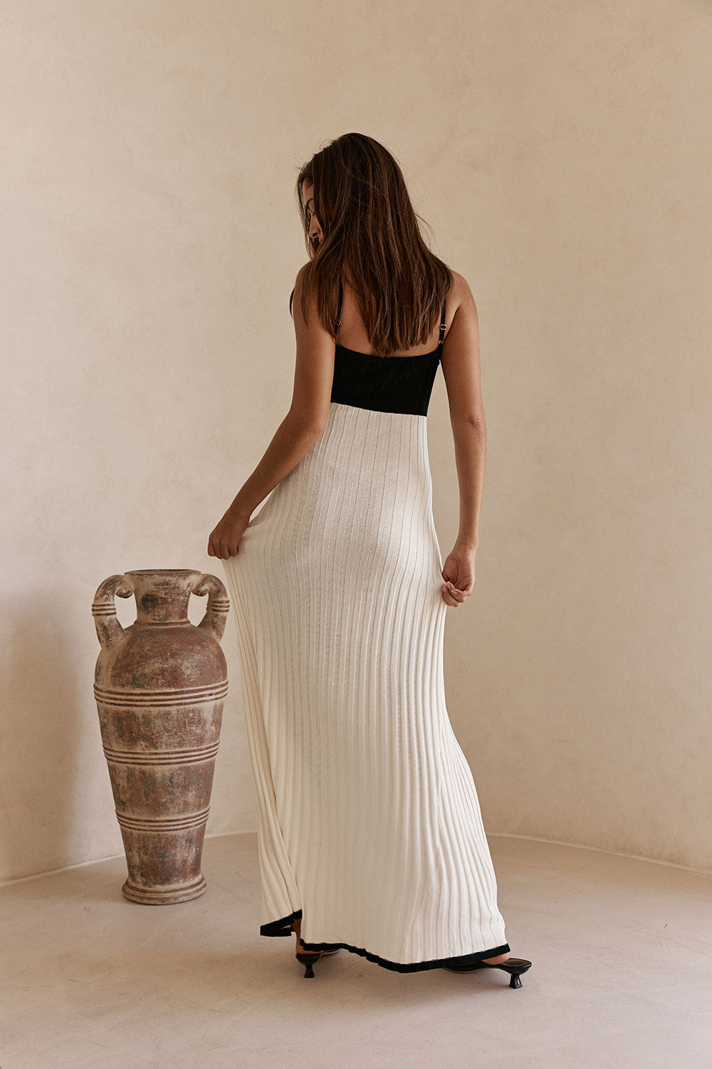 White Ribbed Knit Strappy Maxi Adley Dress XL