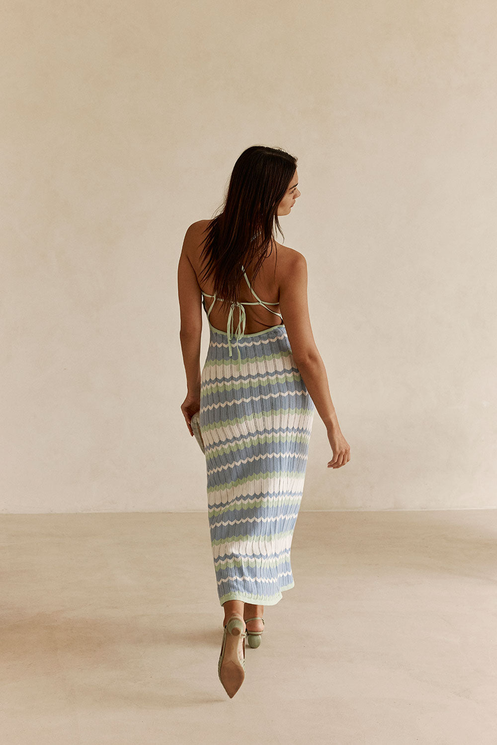 White Blue and Green Stripe Knit Halter Maxi Bexley Dress XL | by SABO White Blue and Green Stripe Knit Halter Maxi Bexley Dress XL | by SABO