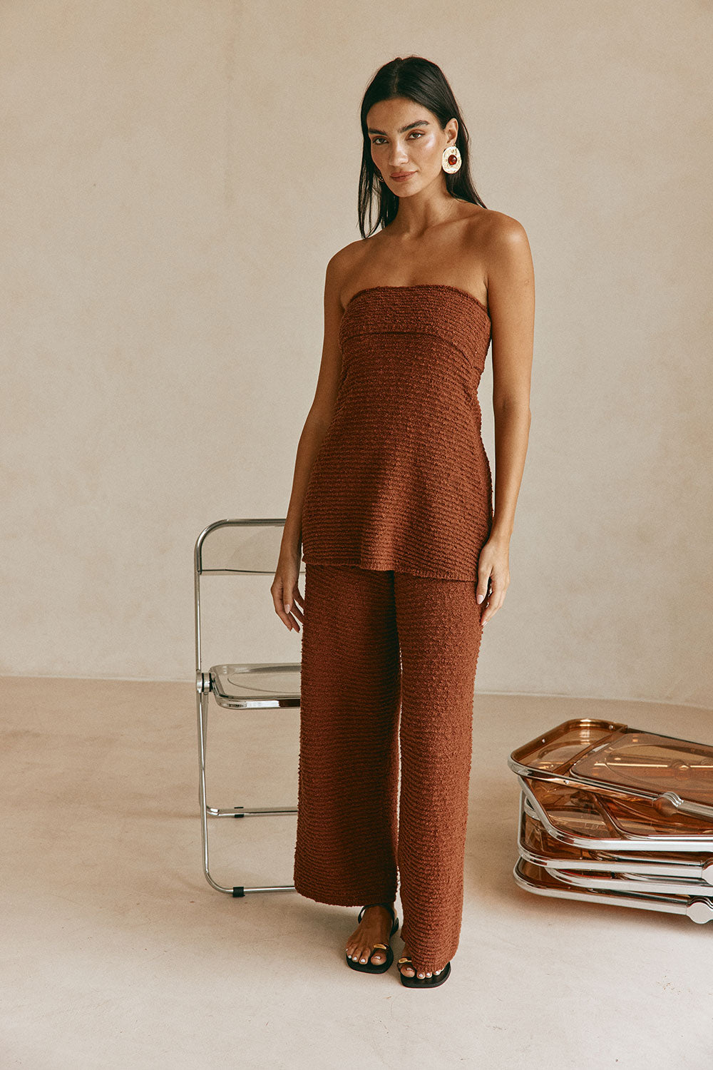 Chocolate Brown Knit High Waise Sahlia Pants – SABO