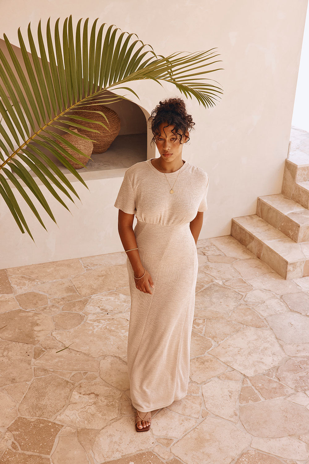Gizelle Short Sleeve Maxi Dress - Beige Gizelle Short Sleeve Maxi Dress - Beige