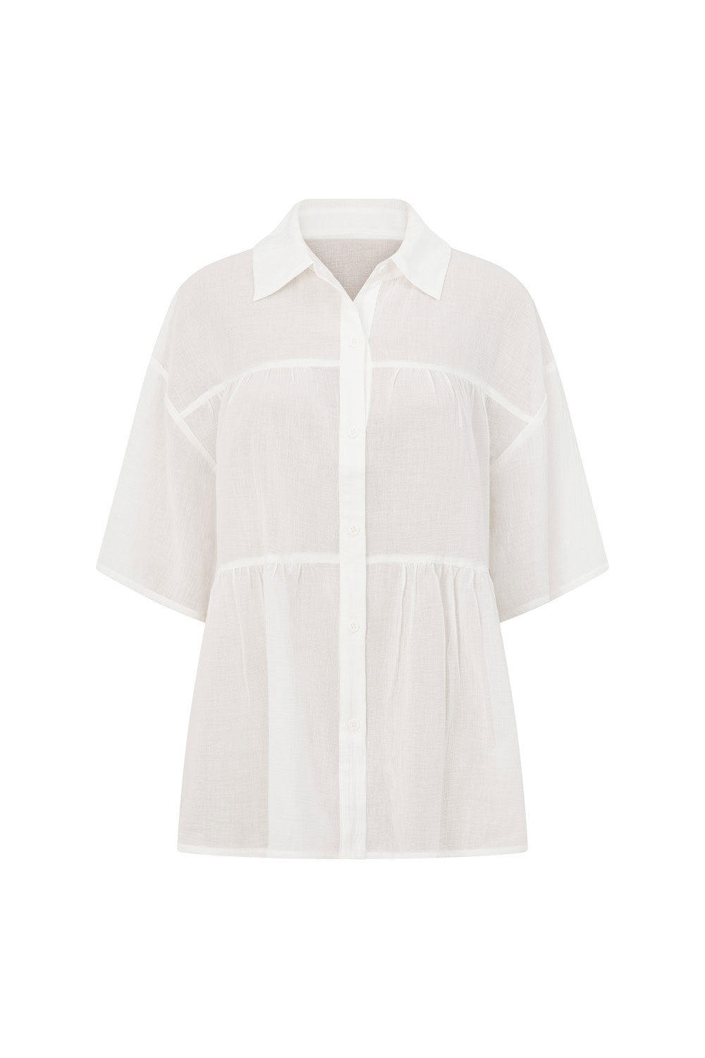 White Button Up Short Sleeve Founce Elodie Top – SABO