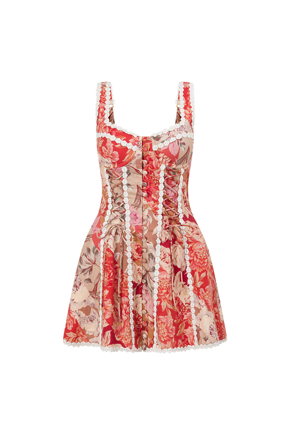 Red Floral Solafleur Lace Up Mini Camille Dress – SABO