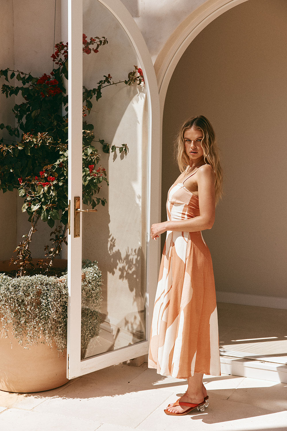 Peach Solanto Print Strappy Maxi Seme Dress M | by SABO Peach Solanto Print Strappy Maxi Seme Dress M | by SABO