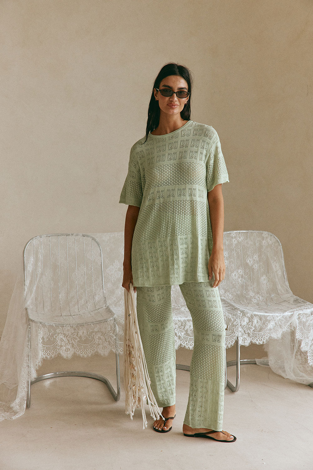 Mint Green Pointelle Boxy Nixie T Shirt Top – SABO