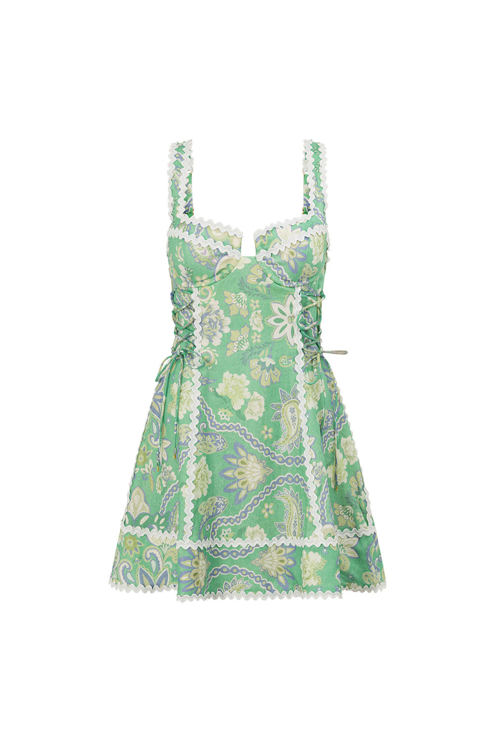 Green Floral Heritage Print Lace Up Mini Emilia Dress – SABO