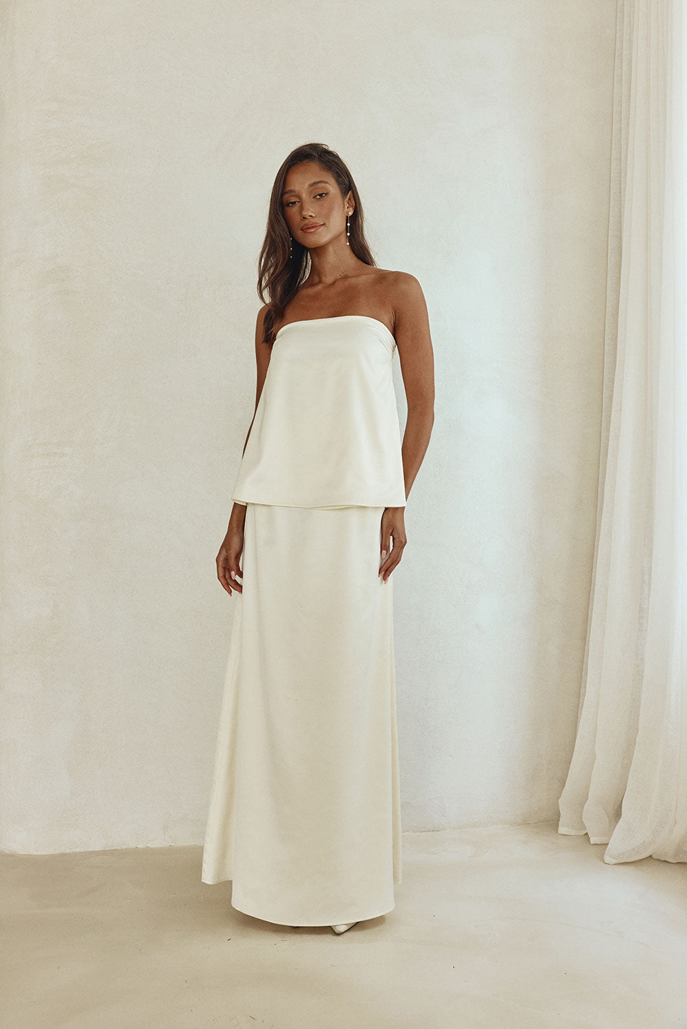 Bridal Cream Silky Strapless Mazxi Charli Dress SABO Bridal Cream Silky Strapless Mazxi Charli Dress SABO