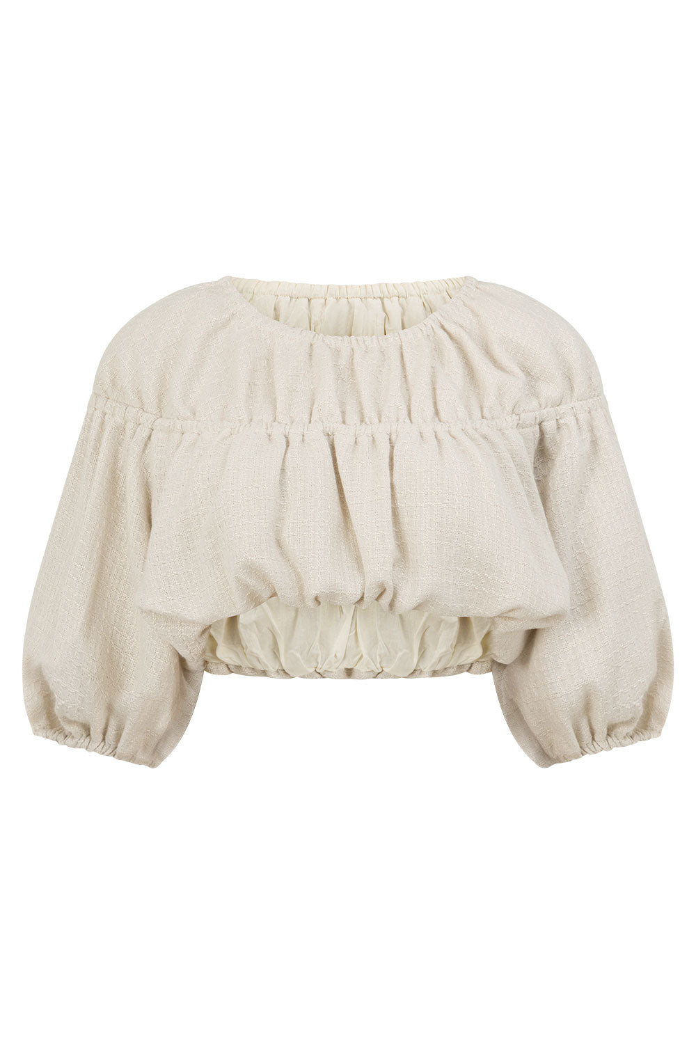 Beige Ruched Puff Sleeve Astra Crop Top – SABO