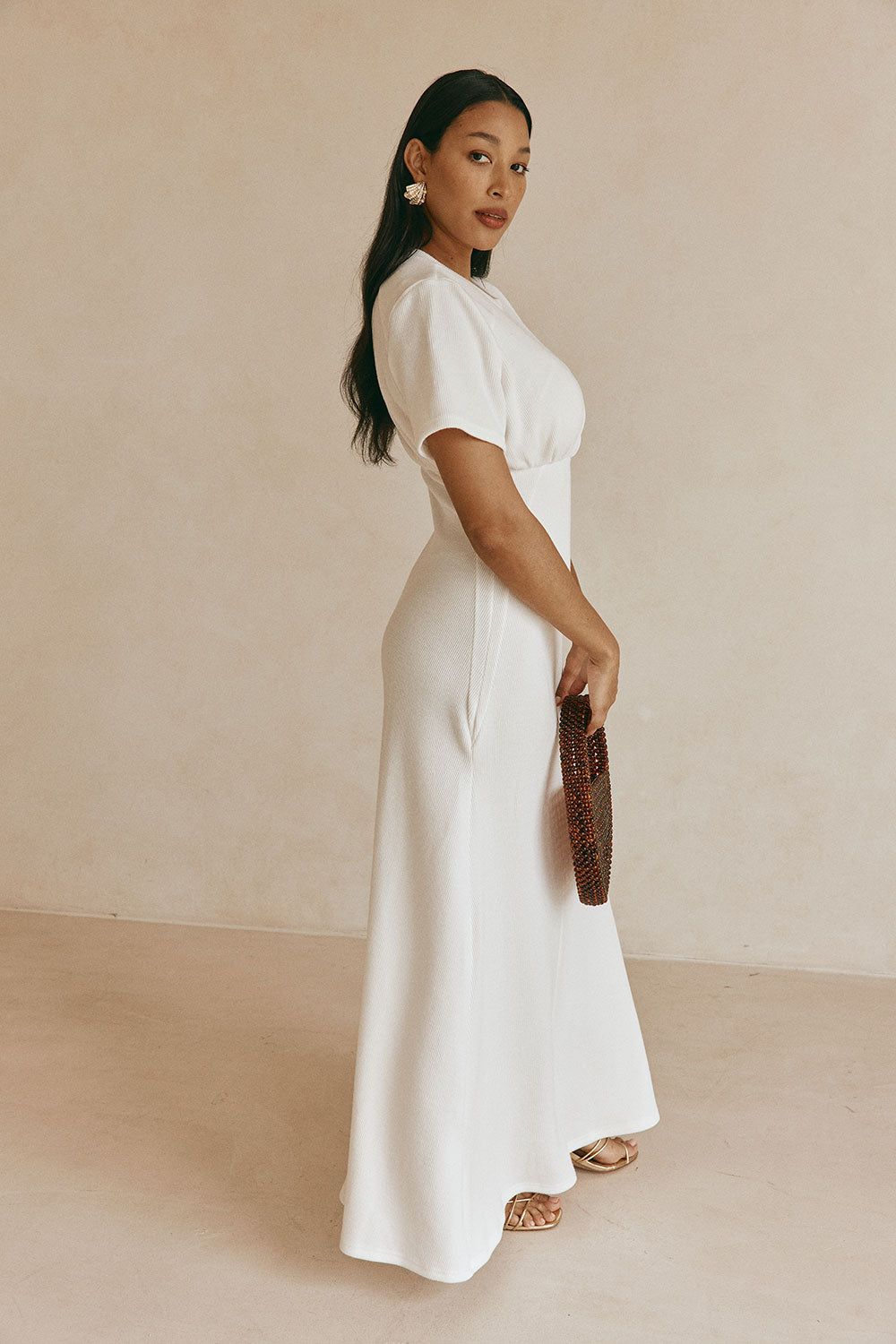 White Ribbed A Line Maxi Gizelle Dress SABO White Ribbed A Line Maxi Gizelle Dress SABO