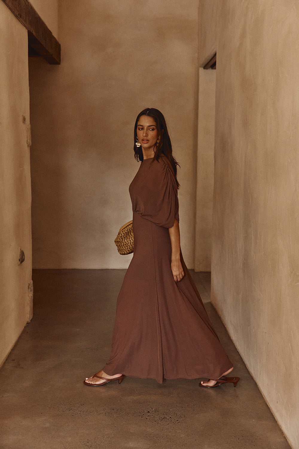 Chocolate Brown Flouncy Maxi Eira Dress XXS