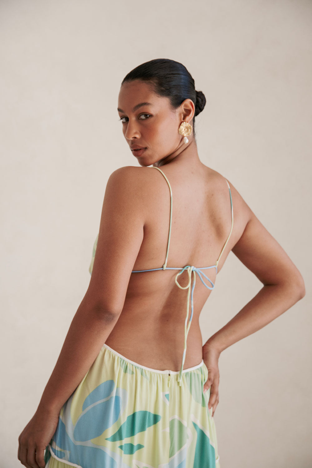Backless Cutout Maxi Lotte Dress - Blue Green White Backless Cutout Maxi Lotte Dress - Blue Green White