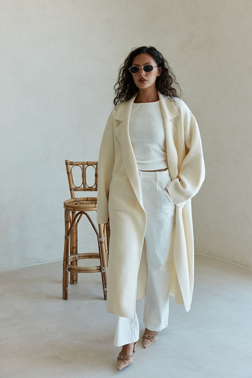 ジャケット・アウター Mary quilting knit shape jacket ivory Cream Woolen Relaxed Collared Maxi Adira Jacket – SABO
