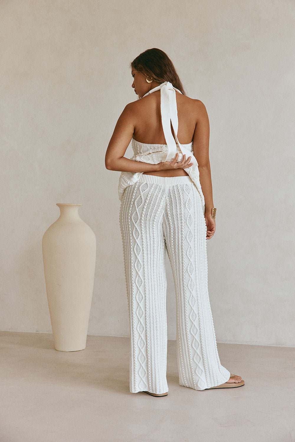 Cream Cable Knit High Waist Azari Pants – SABO