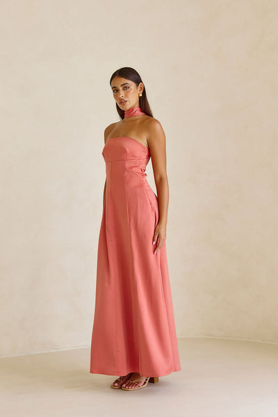 zana maxi dress pink Strapless Scarf Jianna S Color:Palm trees Sun kissed in Ibiza Open scoop back Holiday outfits