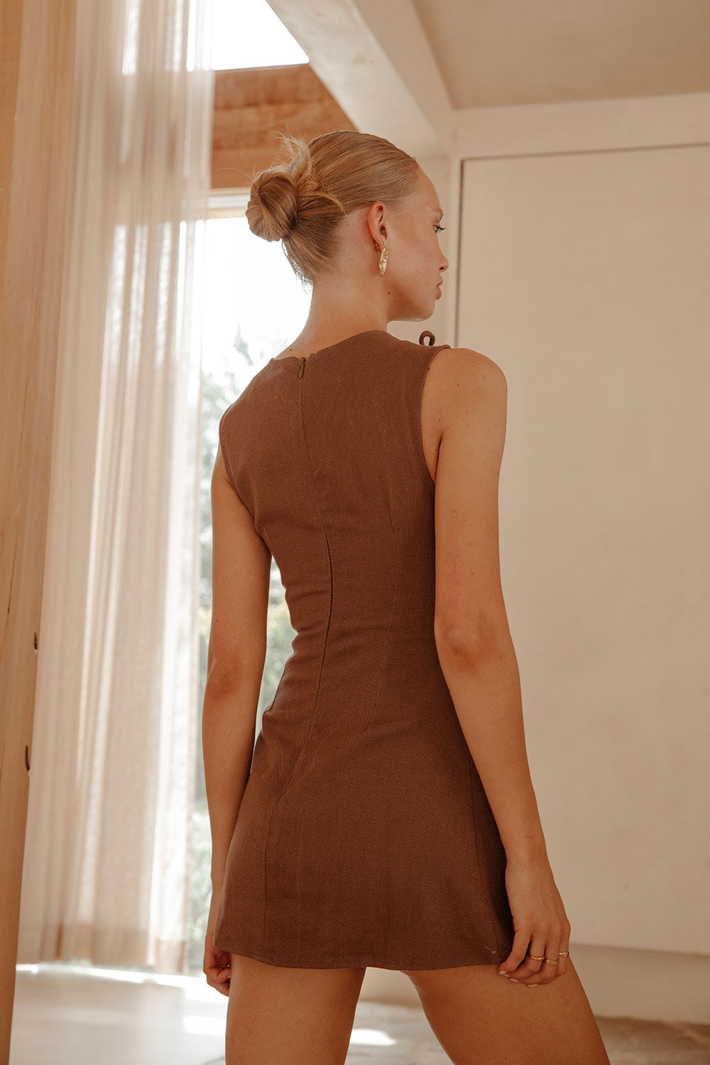 Chocolate Brown Denim A-Line Bow Mini Kapri Dress XXS | by Sabo Chocolate Brown Denim A-Line Bow Mini Kapri Dress XXS | by Sabo