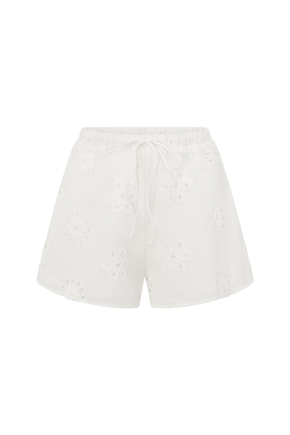 White Broderie Elastic Drawstring Aveline Shorts – SABO