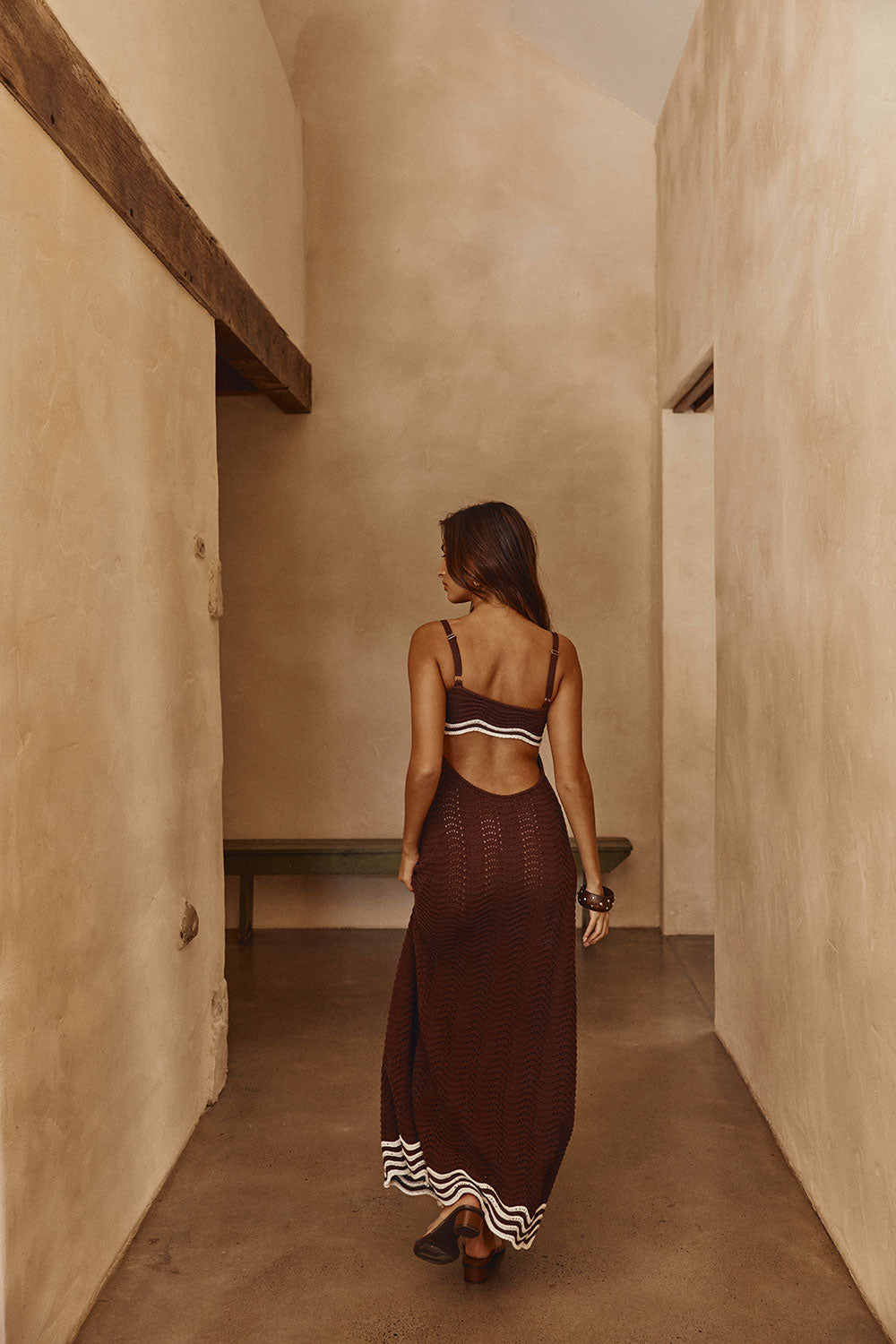 chocolate brown maxi dress Chocolate Brown Wavy Knit Maxi Scallop Dress XL