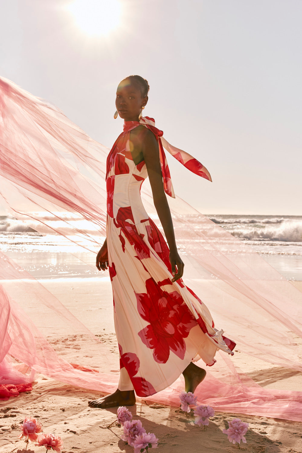 Pink Sole Rosa Print Halter Maxi Daje Dress SABO Pink Sole Rosa Print Halter Maxi Daje Dress SABO
