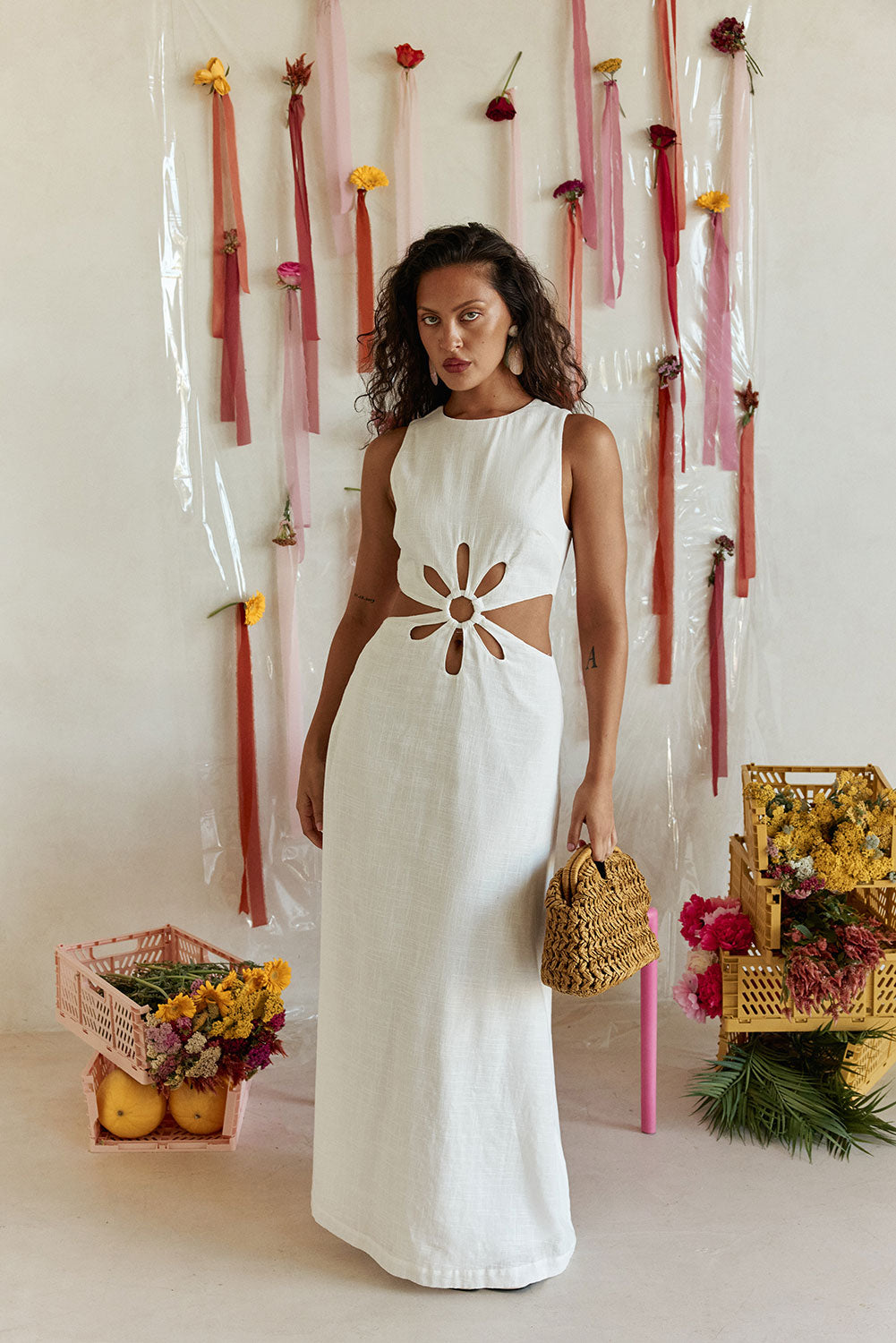 Bridal White Cheesecloth Cut Out Maxi Mio Dress – SABO