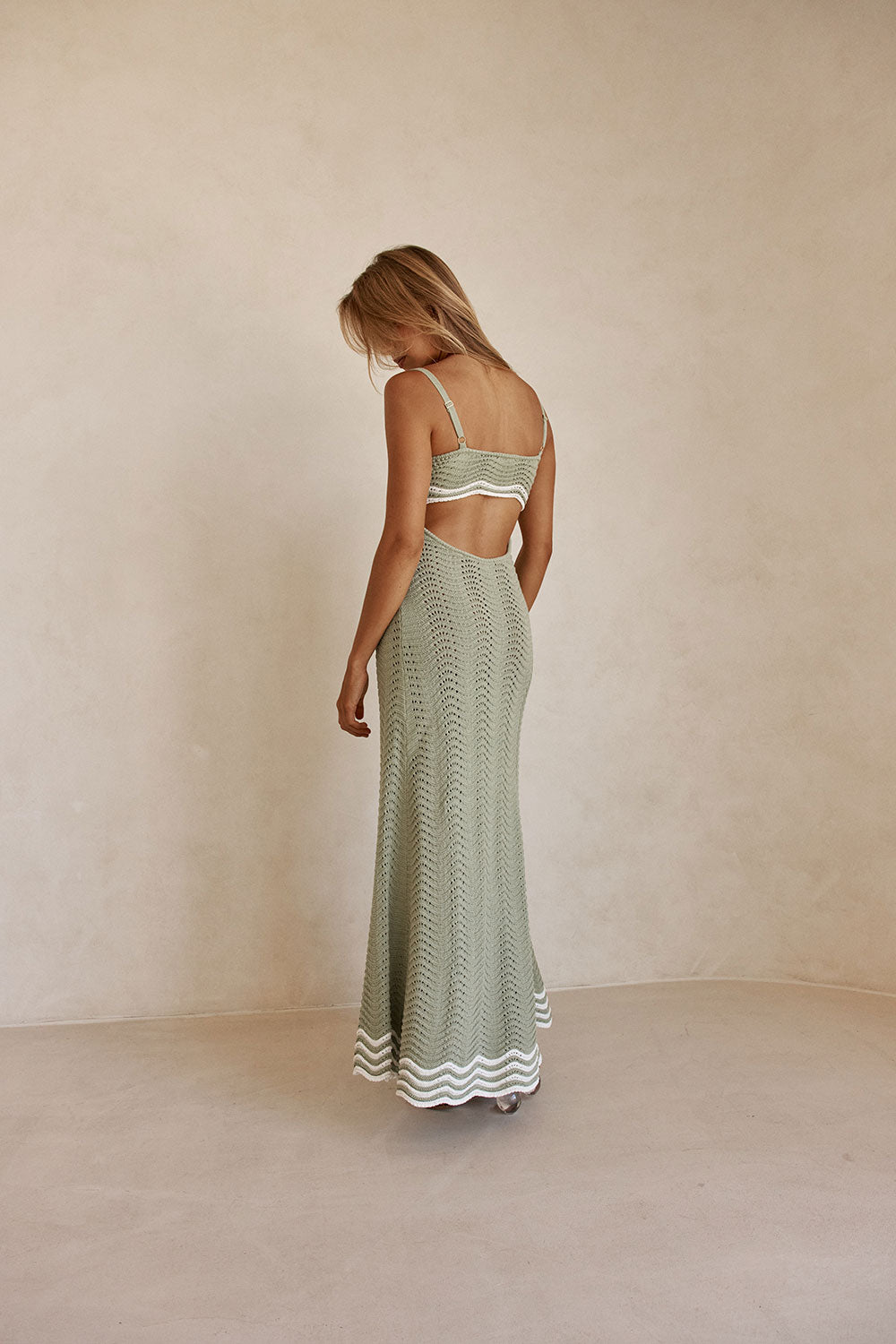 Khaki Green Wavy Knit Maxi Cielo Dress XXXL | by SABO Khaki Green Wavy Knit Maxi Cielo Dress XXXL | by SABO