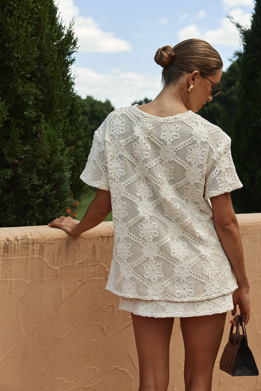 Beige Crochet Lace Rosiah T Shirt Top – SABO