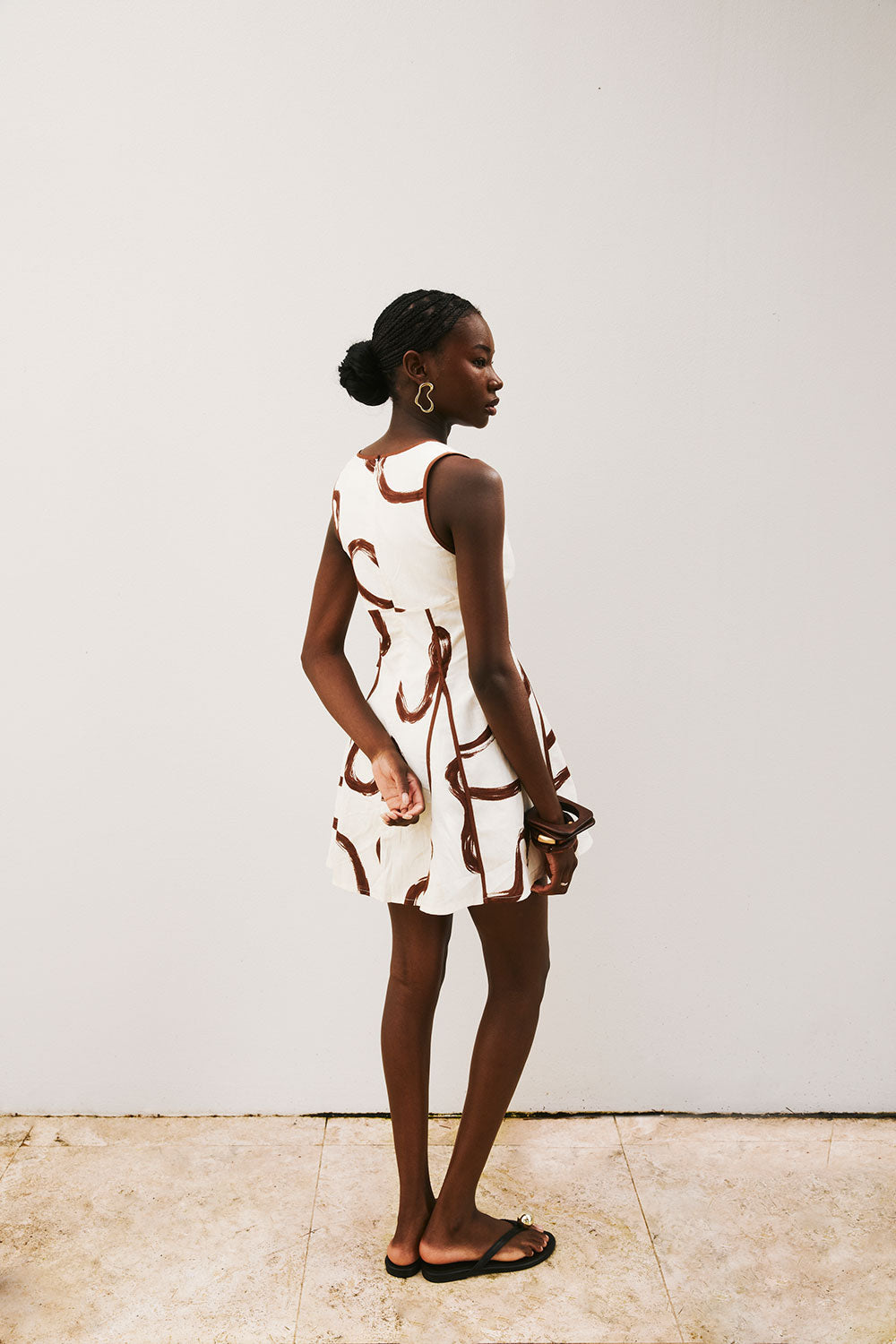Cream Marbled Mocha Floral V Neck Mini Alfresco Dress – SABO