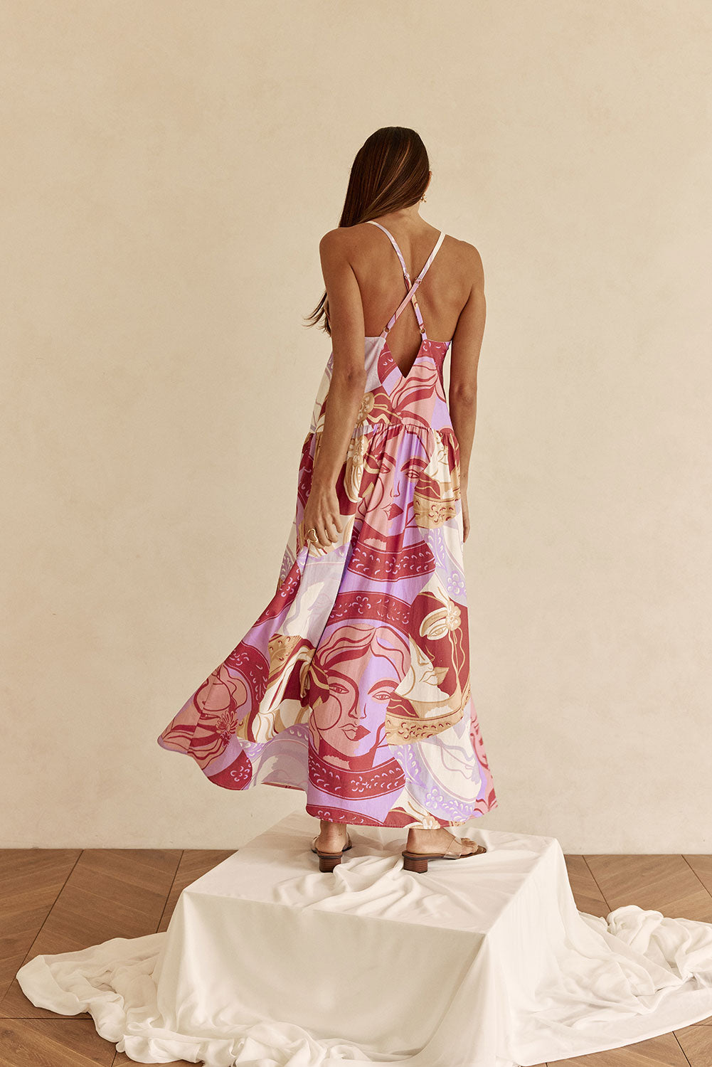 ワンピース sheller flower bijou dress Purple Mosaic Veil Print V Neck Maxi Deon Dress – SABO