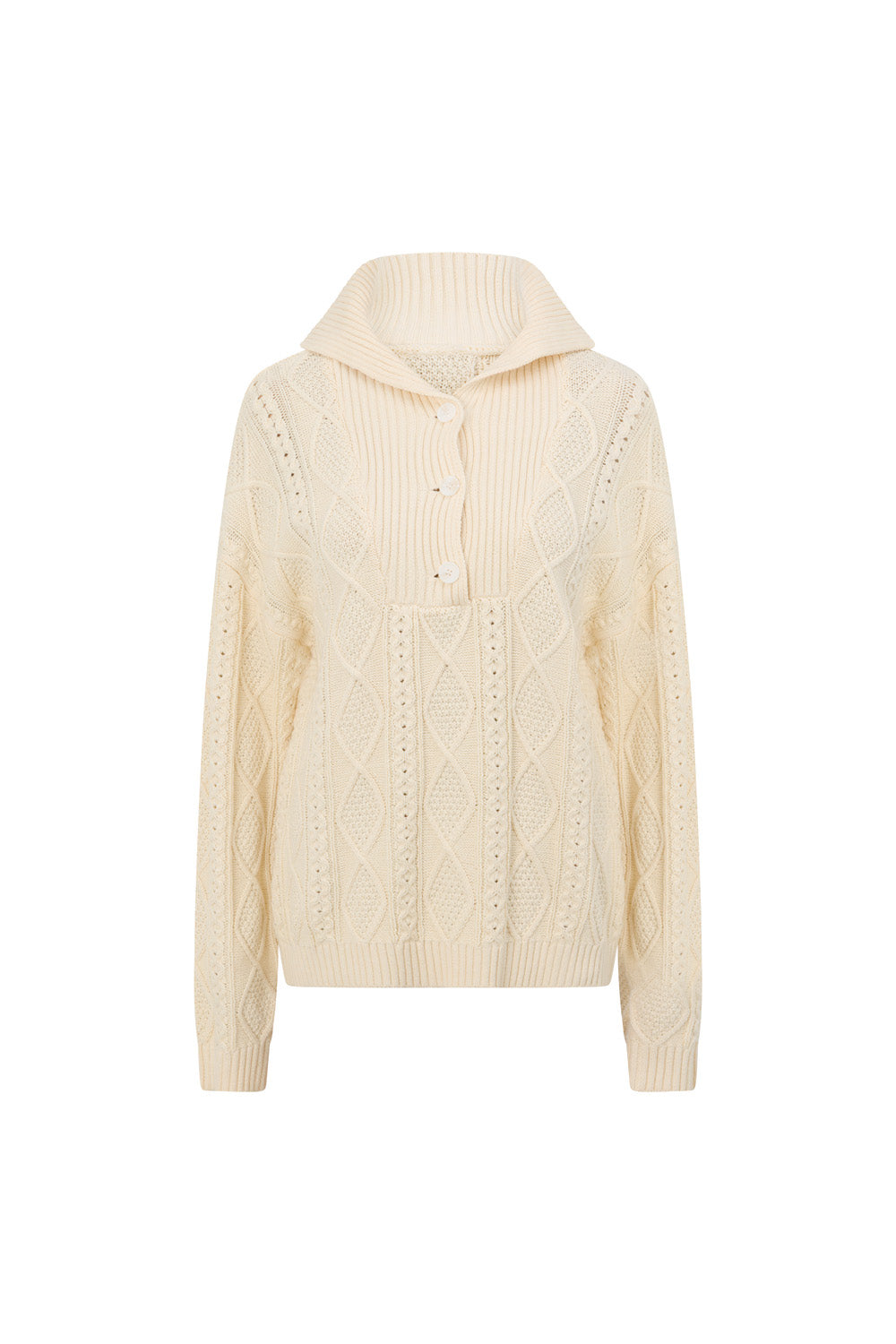Cream Cable Knit Long Sleeve Collar Holli Sweater – SABO