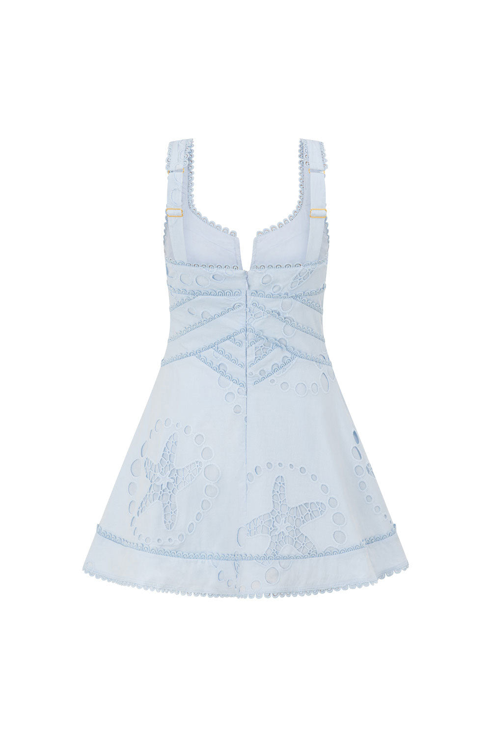 blue and white embroidered dress Blue Starfish Broderie Wide Strap Flounce Mini Divino Dress – SABO