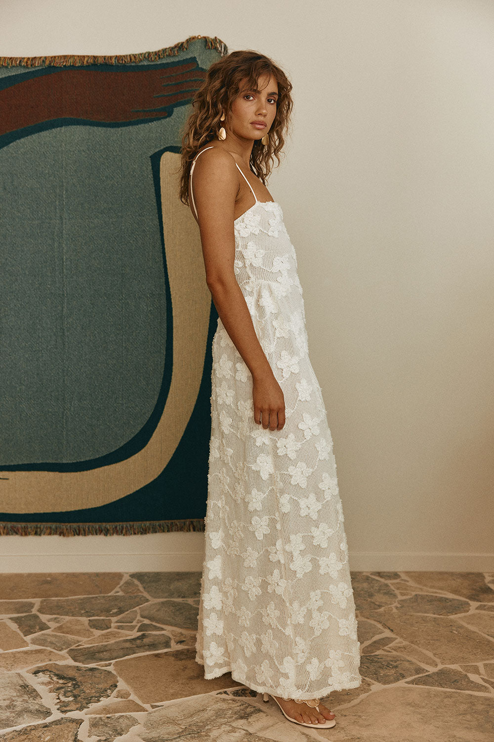 Cream Floral Mesh Applique Maxi Bianka Dress – SABO