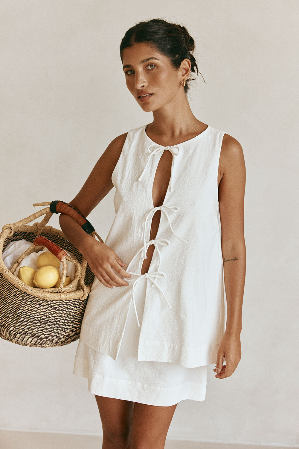White Front Tie Overlay Mini Liliana Dress XXL
