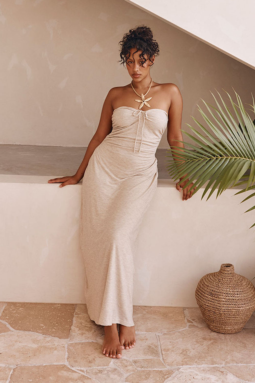 Beige Backless Halter Neck Naisha Dress S