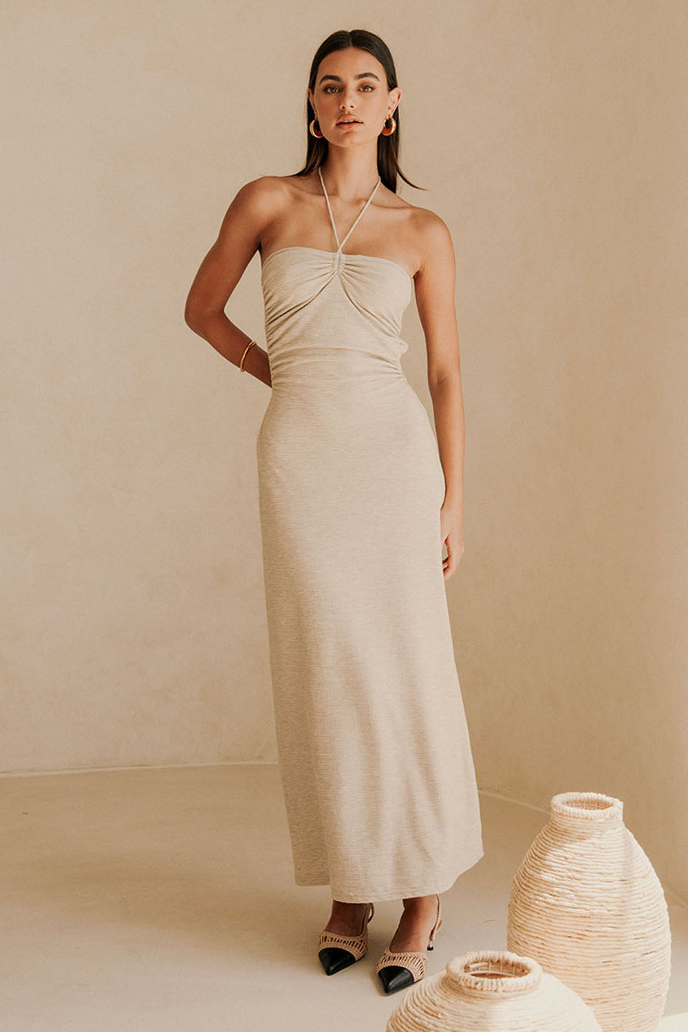 Beige Backless Halter Neck Naisha Dress SABO Beige Backless Halter Neck Naisha Dress SABO