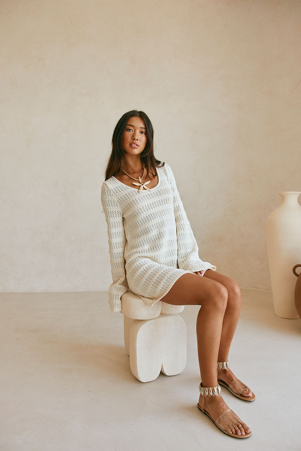 Alaska Long Sleeve Mini Knit Dress - Beige SABO Alaska Long Sleeve Mini Knit Dress - Beige SABO