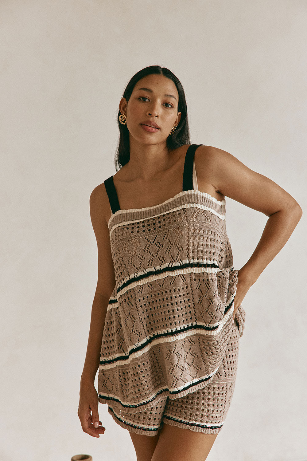 Brown Crochet Knit Cami Eleza Top – SABO