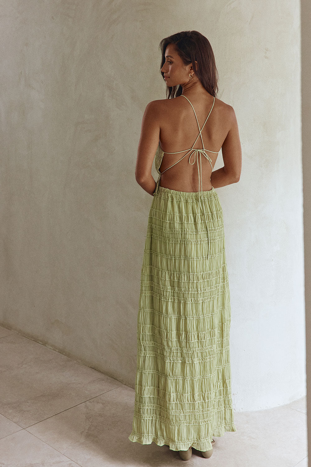 Lime Green Crepe Halter Maxi Cabo Dress SABO Lime Green Crepe Halter Maxi Cabo Dress SABO