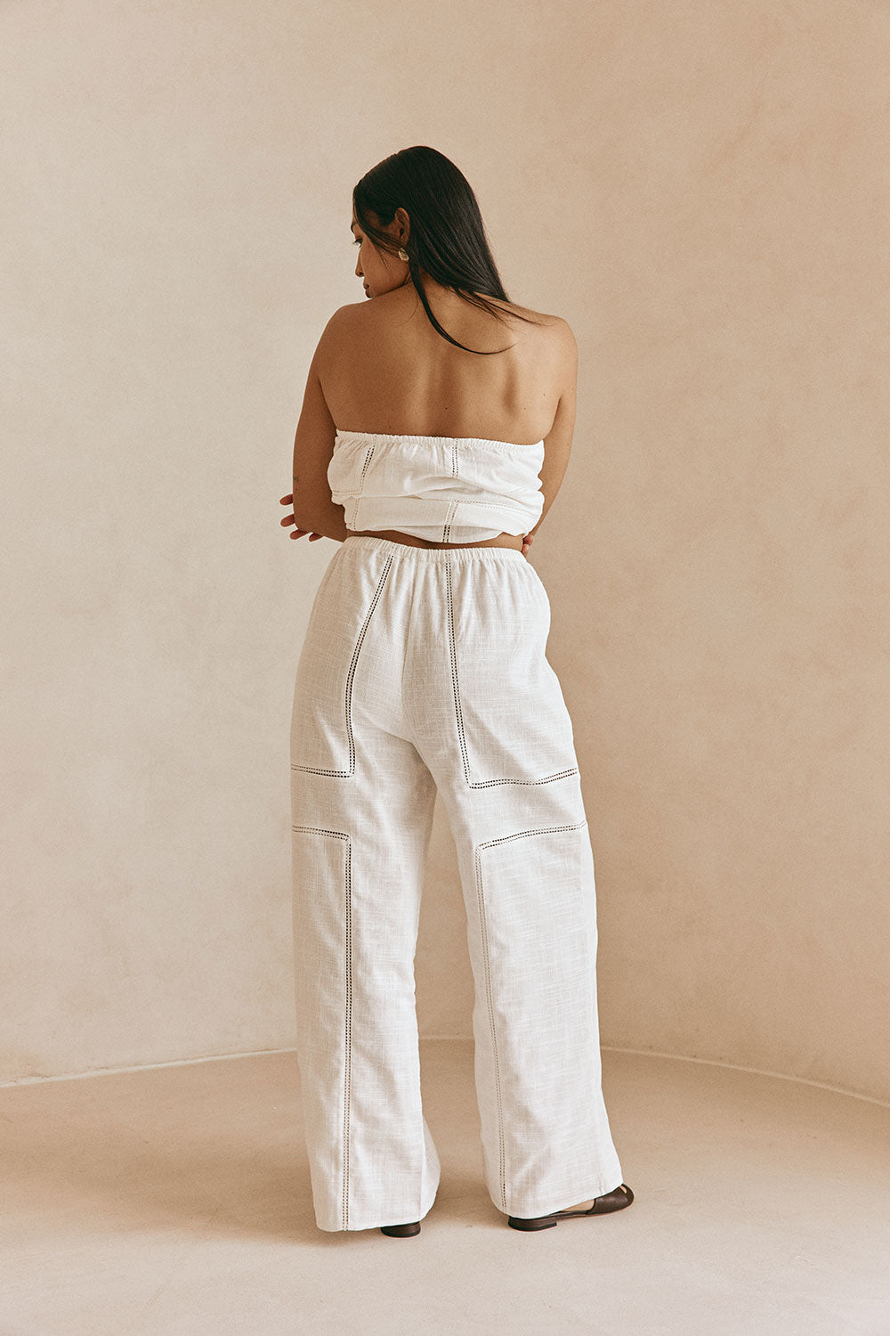 White Cheesecloth Elastic Drawstring Carissa Pants – SABO